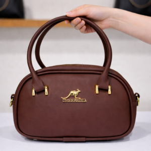 Chocolate Brown Dome Mini Handbag with Gold Kangaroo Accent
