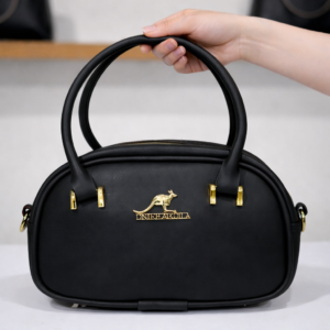 Black Dome Mini Handbag with Gold Kangaroo Accent